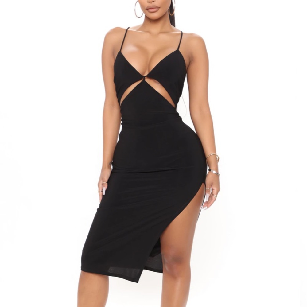 bodycon split black dress